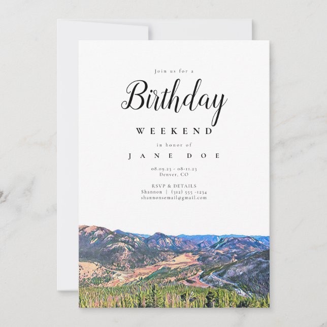 Colorado Mountains Birthday Weekend Invitation (Front)