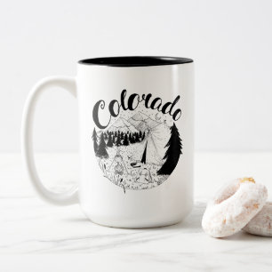 Colorado Mountains Ink Drawing Two-Tone Coffee Mug