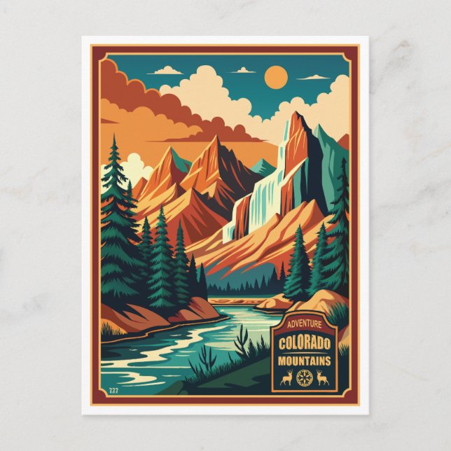 Colorado Mountains Retro Colours Holiday Postcard (Front)