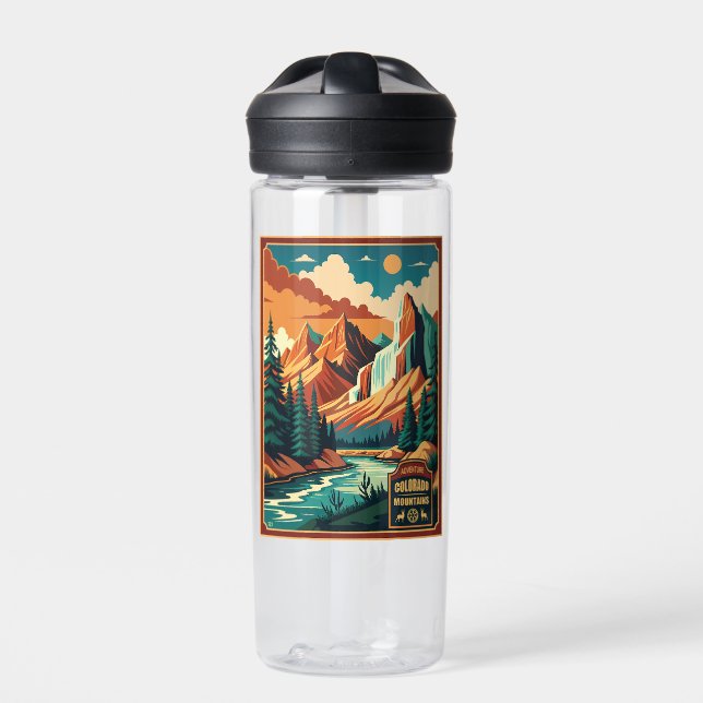Colorado Mountains Retro Colours Water Bottle (Front)