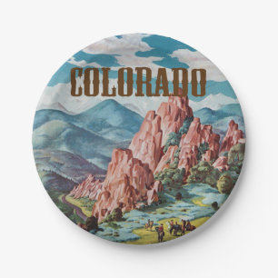 Colorado Mountains Vintage Illustration Paper Plate