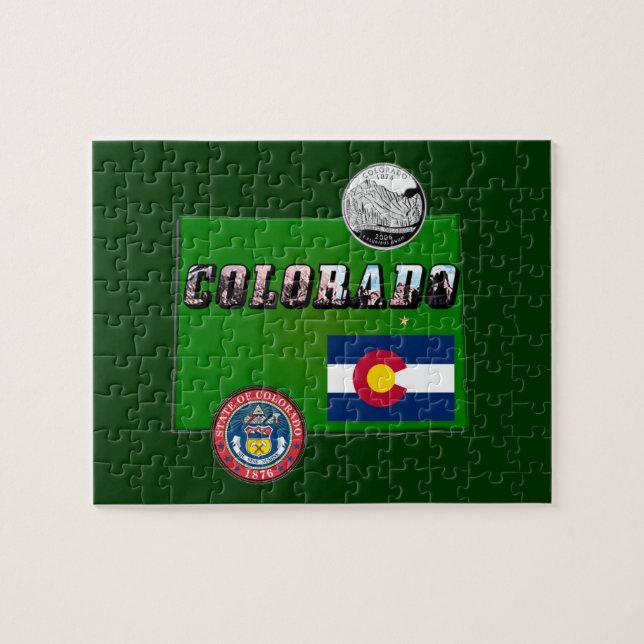 Colorado Picture Text, Flag, Seal, Quarter, Map Jigsaw Puzzle (Horizontal)