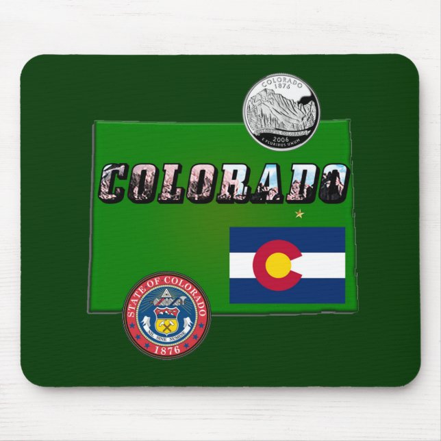 Colorado Picture Text, Flag, Seal, Quarter, Map Mouse Mat (Front)