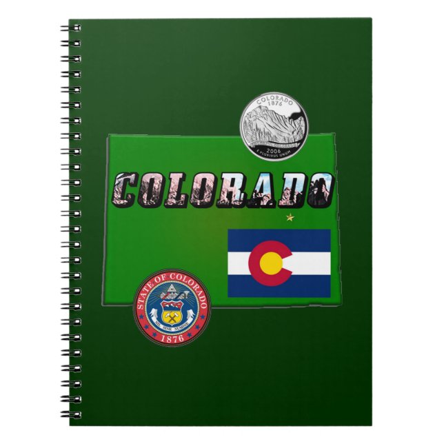 Colorado Picture Text, Flag, Seal, Quarter, Map Notebook (Front)