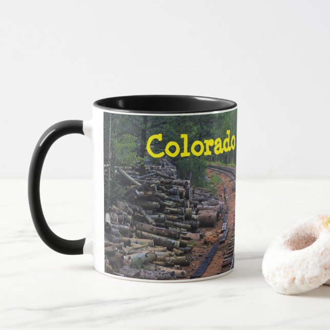 Colorado Pikes Peak Wood Pile Coffee Mug (With Donut)