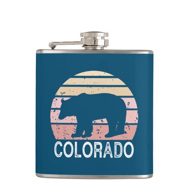 Colorado Retro Bear Hip Flask (Front)