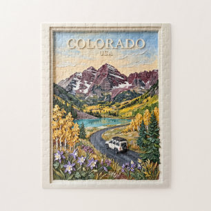 Colorado Road Trip Vintage Rocky Mountain Travel Jigsaw Puzzle