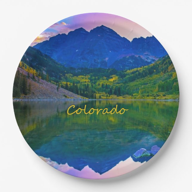 Colorado Rocky Mountains and Lake Paper Plate (Front)