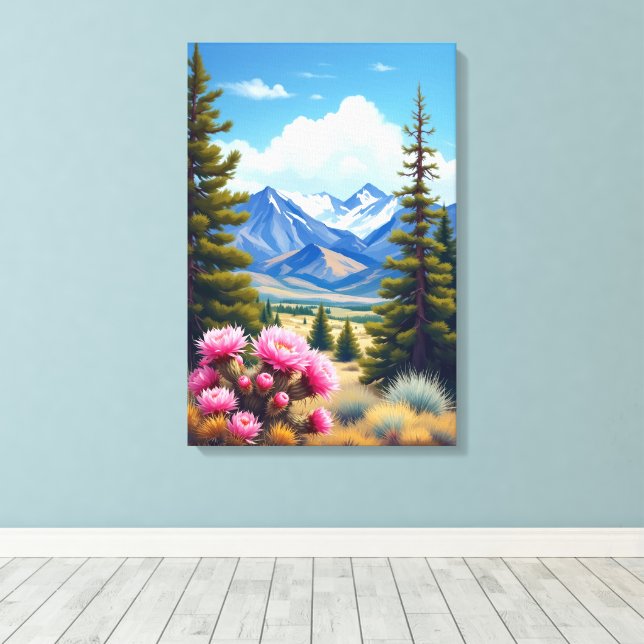 Colorado Rocky Mountains Blooming Cactus Canvas Print (Insitu(Wood Floor))