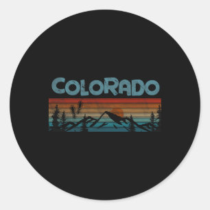 Colorado Rocky Mountains Retro Tee Skiing Camping Classic Round Sticker