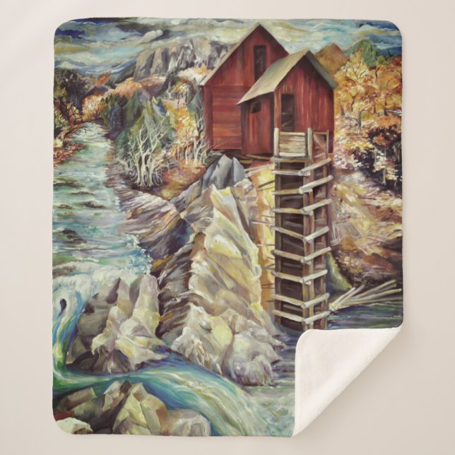 Colorado Rocky Mountains River Crystal Mill Sherpa Blanket (Front)