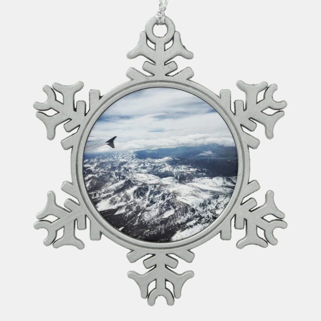 Colorado Rocky Mountains Snowflake Pewter Christmas Ornament (Front)