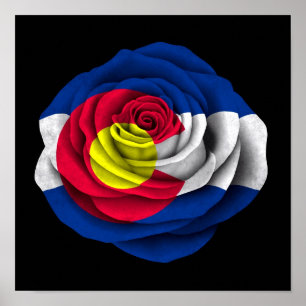 Colorado Rose Flag on Black Poster