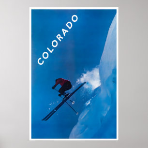 Colorado Ski Poster Downhill Skiing Art 1970s