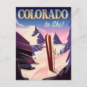 Colorado Ski print - USA vintage ski sports poster Postcard