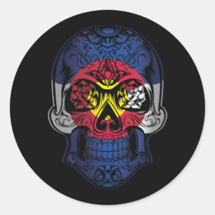 Colorado Skull And Roses Flag Classic Round Sticker