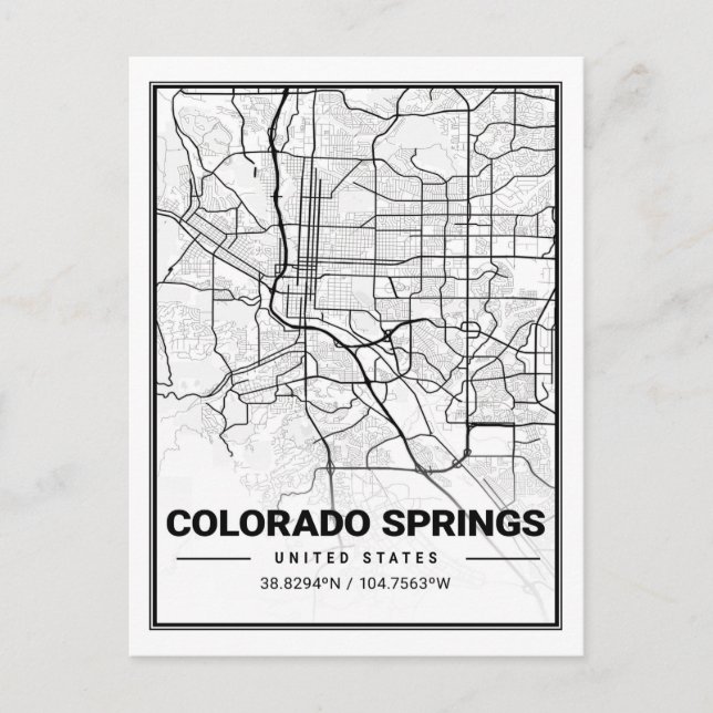 Colorado Springs CO Carolina USA Travel City Map Postcard (Front)