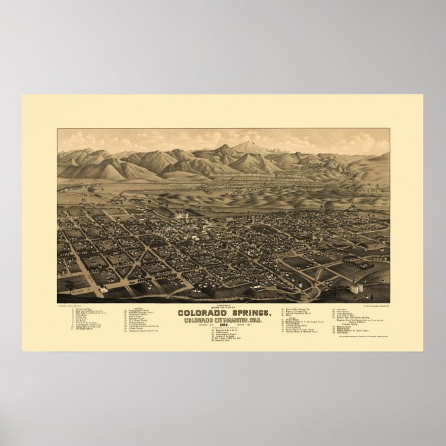 Colorado Springs, CO Panoramic Map - 1882 Poster (Front)