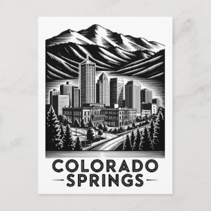 Colorado Springs Colorado Black White Woodcut Postcard