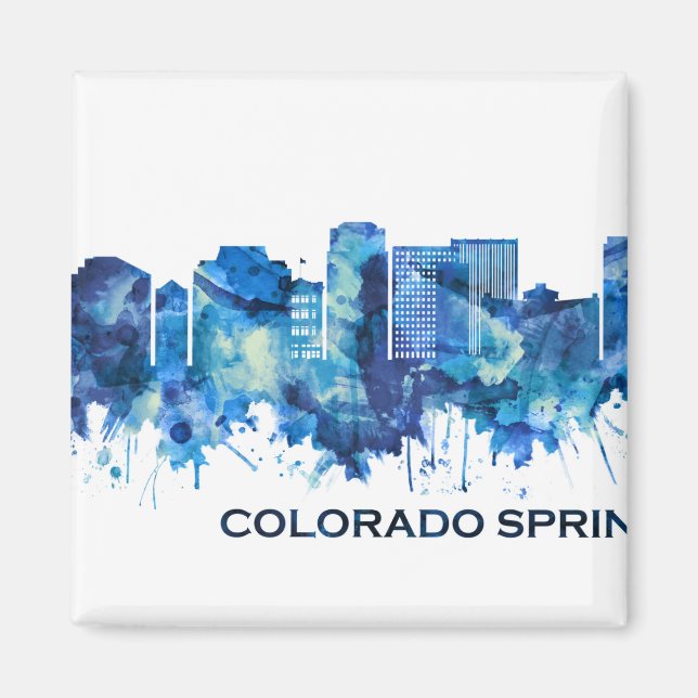 Colorado Springs Colorado Skyline Blue Magnet (Front)