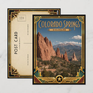 Colorado Springs Colorado Vintage Art Deco Golden Postcard