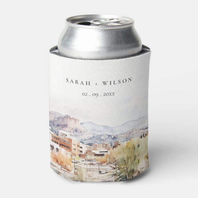 Colorado Springs, Colorado Watercolor Wedding Can Cooler (Can Front)
