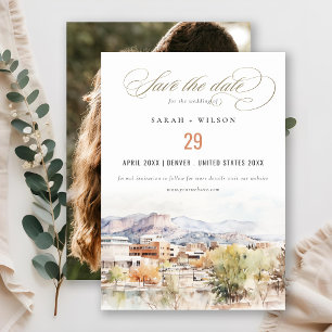 Colorado Springs Colorado Watercolor Wedding Photo Save The Date