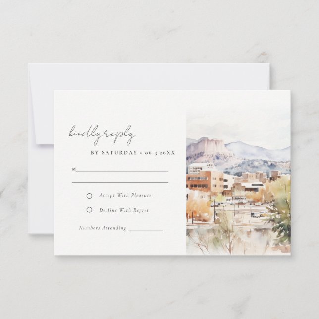 Colorado Springs, Colorado Watercolor Wedding RSVP Card (Front)