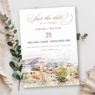 Colorado Springs, Colorado Watercolor Wedding Save The Date