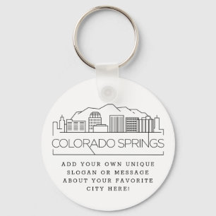 Colorado Springs Stylized Skyline   Custom Slogan Key Ring