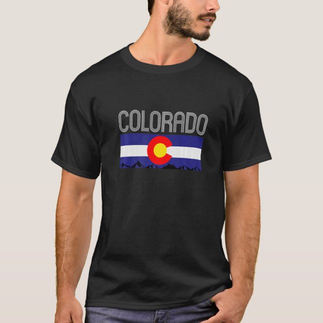 Colorado State Denver Flag Souvenir Mountain Vinta T-Shirt (Front)