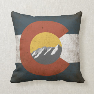 Colorado State Flag, Grunge, with Mountains Cushion