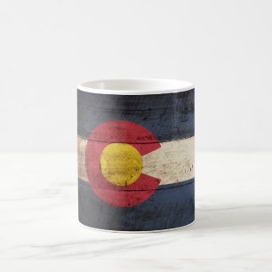 Colorado State Flag on Old Wood Grain Coffee Mug