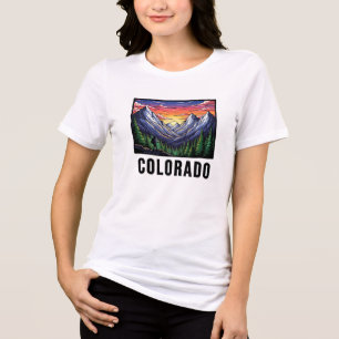 Colorado State Tattoo Style Rocky Mountains Sunset Tri-Blend Shirt