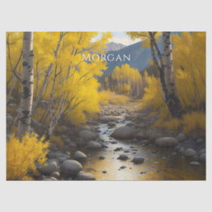 Colorado Stream & Aspen Trees Art, Name, Decoupage Tissue Paper