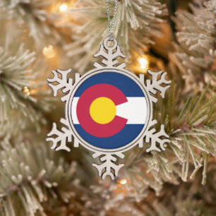 Colorado: The Centennial US State Flag Snowflake Pewter Christmas Ornament