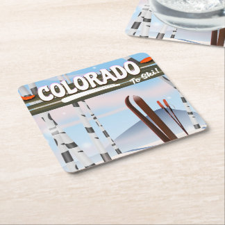 Colorado To Ski! Square Paper Coaster