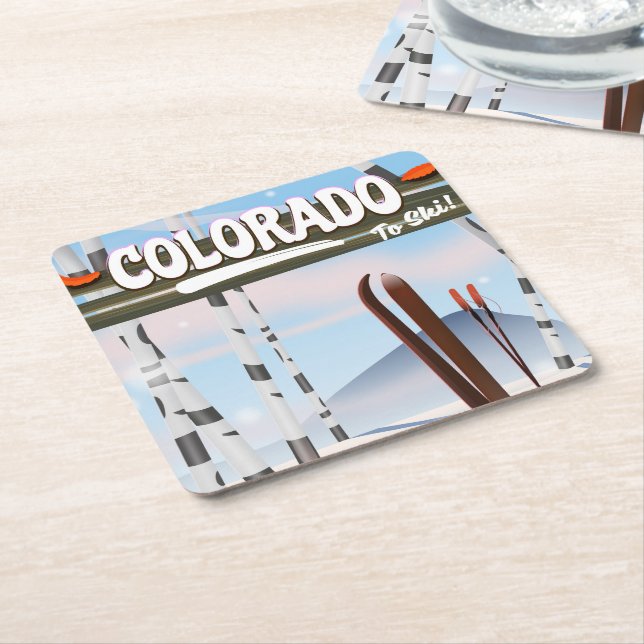 Colorado To Ski! Square Paper Coaster (Angled)