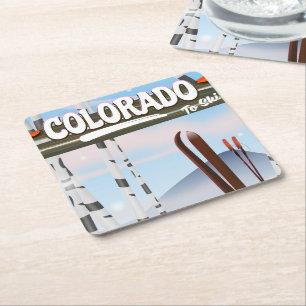 Colorado To Ski! Square Paper Coaster