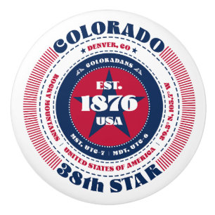 Colorado US State Red White Blue Typography Ceramic Knob