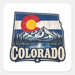 Colorado VIntage Flag Mountains  Square Sticker