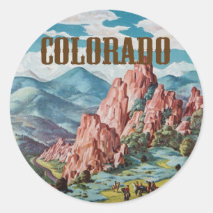 Colorado Vintage Mountain Scene Classic Round Sticker
