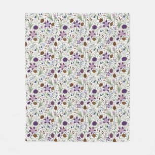 Colorado Wild Flowers, Columbine, Pinecones Fleece Blanket