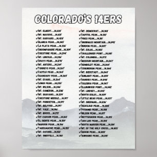 Colorado's 14ers Poster - Customisable Checklist