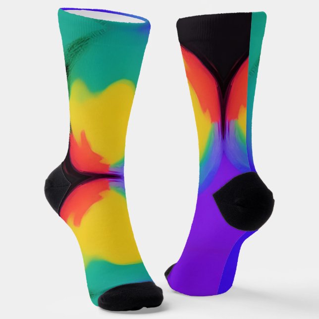Colorball abstract art yellow green red indigo socks (Angled)