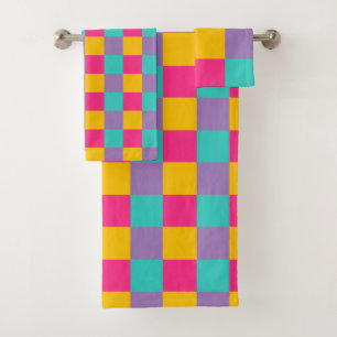 Colorblock 1980s Disco Funky Colourful Bath Towel Set