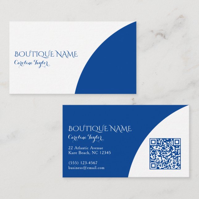 Colorblock Boutique Blue QR Code Business Card (Front/Back)