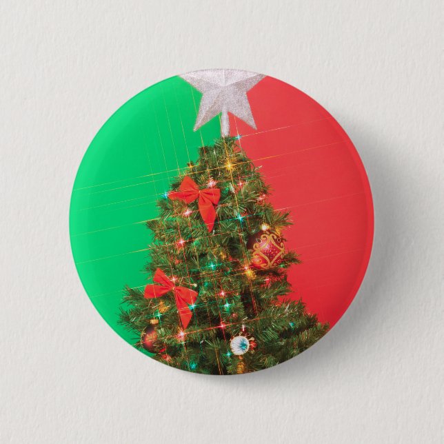 colorblock christmas tree 6 cm round badge (Front)