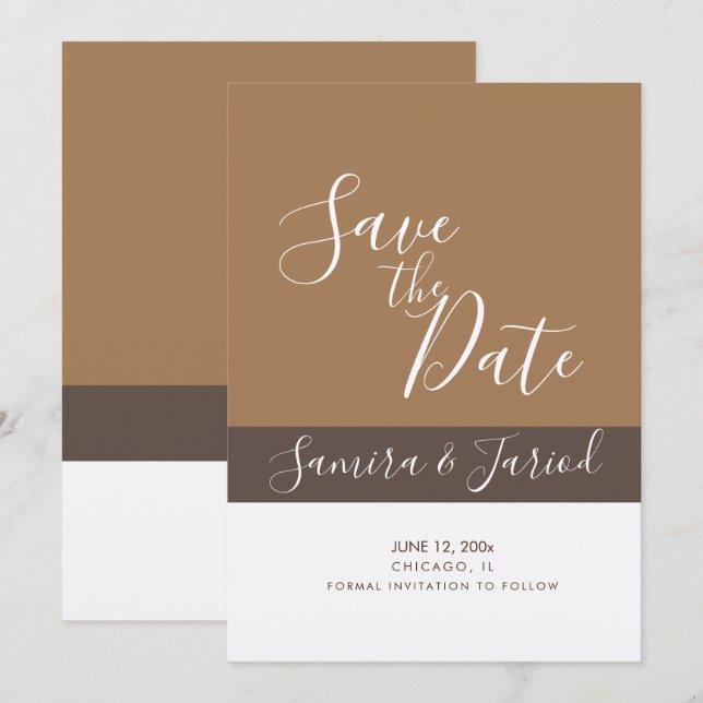 Colorblock Geometrical Shapes Brown Save the Dates Card (Front/Back)