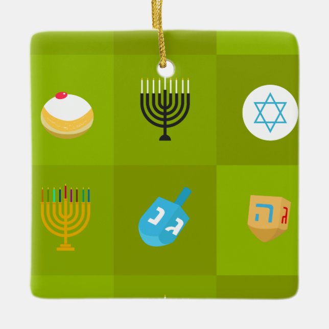 colorblock green hanukkah ceramic ornament (Front)